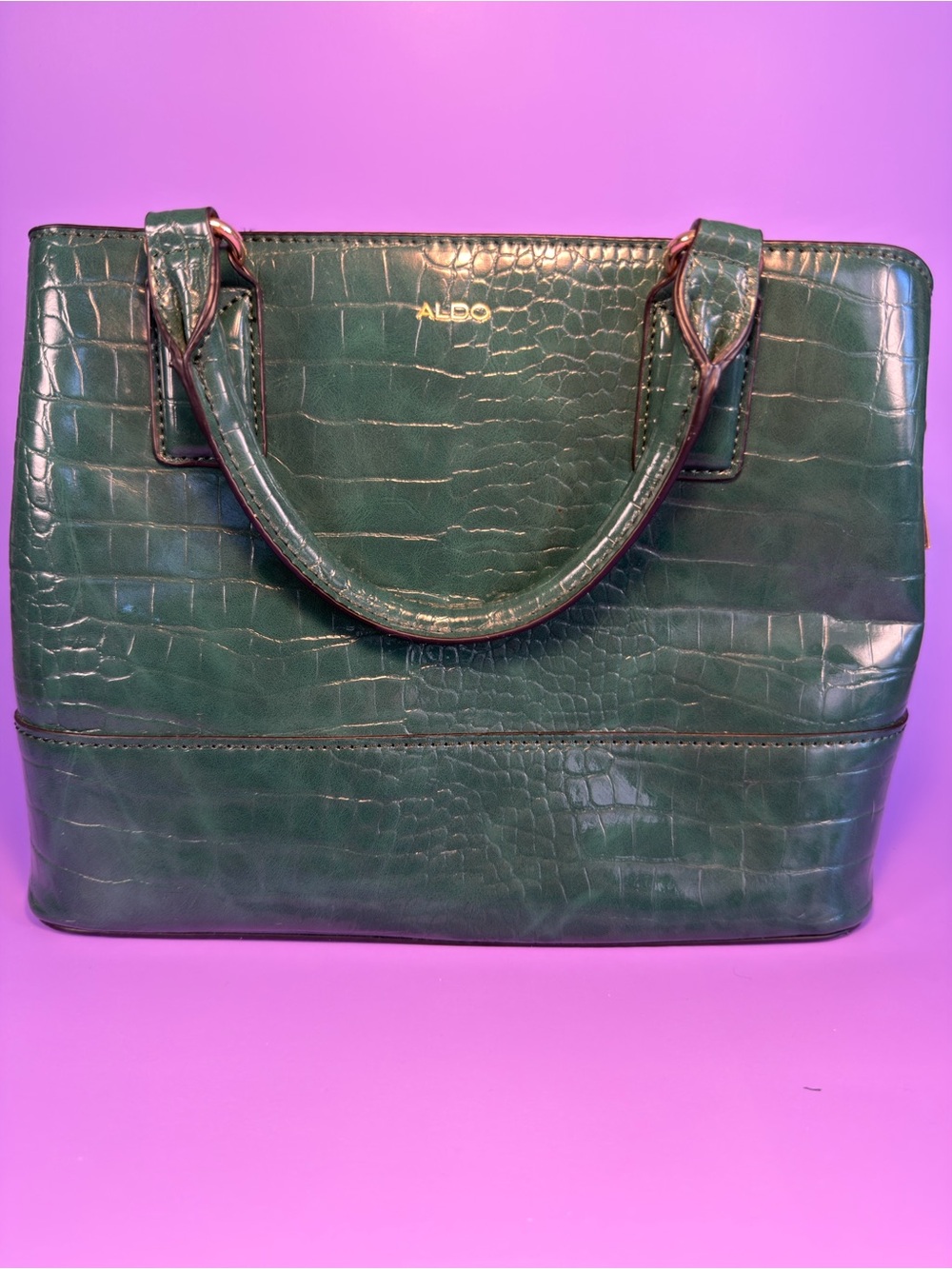 ALDO Green Croc-Embossed Satchel with Gold Accents